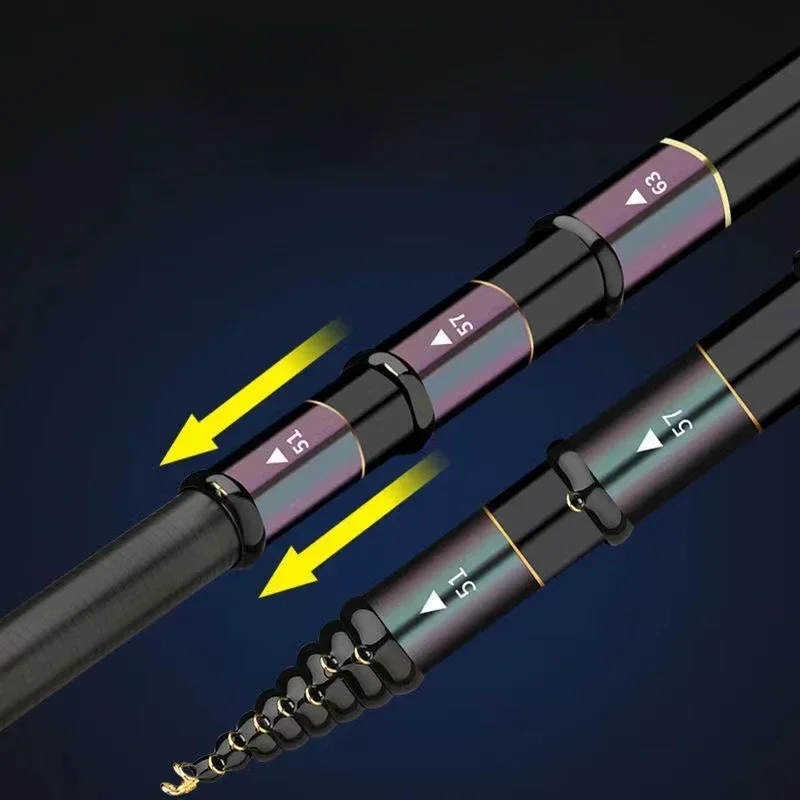 Caña de pescar telescópica portátil de 4,5 M,5,4 M,6,3 M,7,2 M, caña de pescar de carbono 40T, caña de pescar dura ultraligera - imagen 3