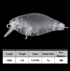 Crankbait sin Pintar Chan'sHuang – Mini Señuelo Transparente