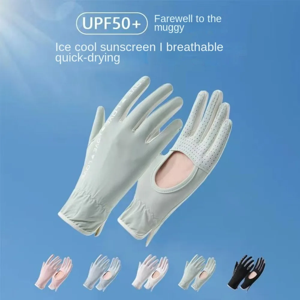 Guantes antideslizantes de verano para mujer, protección solar transpirable UPF 50+, guantes de conducción, guantes de pesca con palma hueca - imagen 5