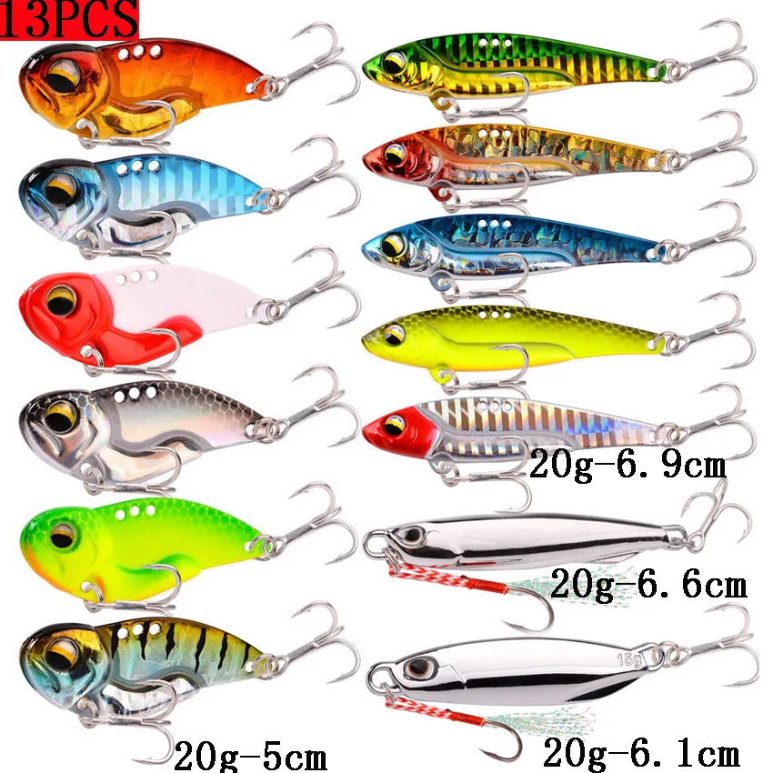 13 Uds nuevo cebo vibratorio de Metal juego de Señuelos de Pesca de invierno 14g 20g cebos duros artificiales Spinner cuchara señuelos Pesca - imagen 4