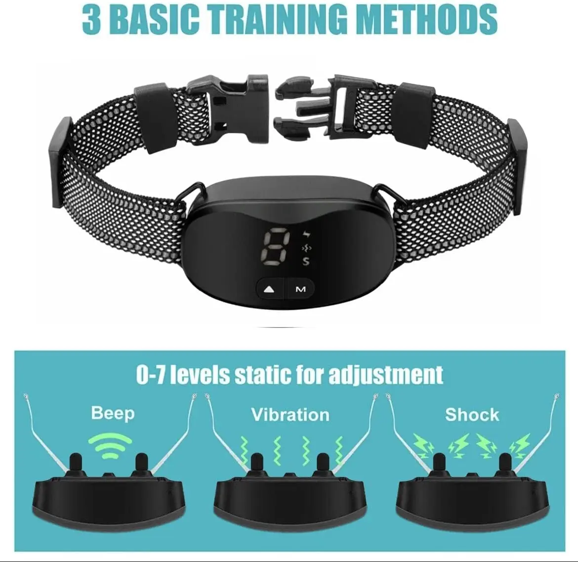 Collar antiladridos para perros, descarga eléctrica, sonido de vibración con LED para perros pequeños y grandes, collar de entrenamiento sin ladridos, accesorios para perros - imagen 3