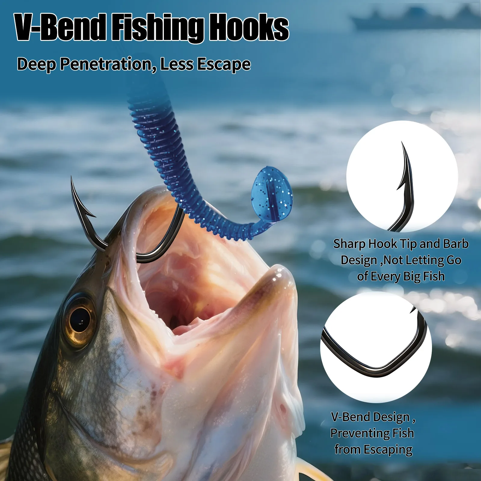 Anzuelo Baitholder de 9KM, 50-100 Uds., anzuelo de púas de mar compensado, anzuelo de gusano con curva en V, pesca en agua dulce y salada para lubina, trucha, tipo de pez - imagen 3