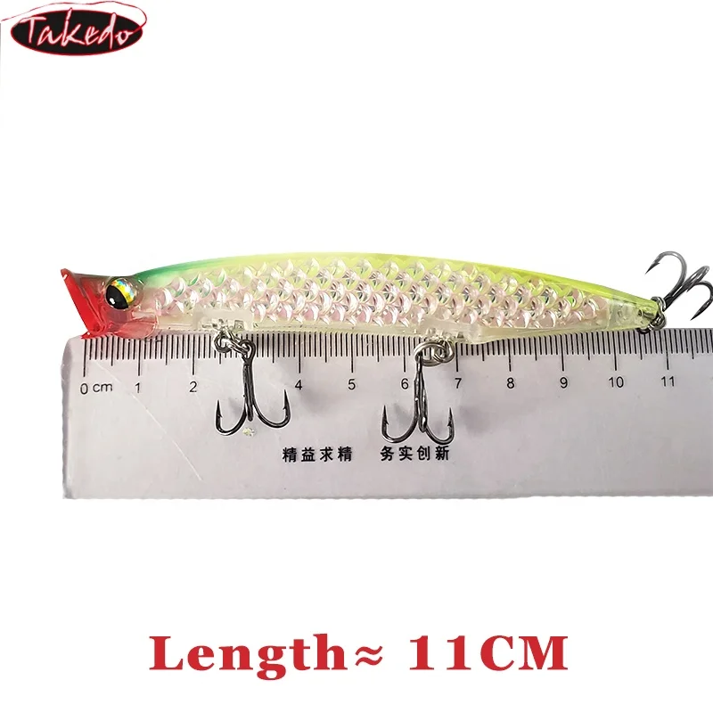 TAKEDO HG19 Señuelos de pesca de agua superior cebo colorido 3D 11CM 13G Wobbers Swimbait con 8 #   Señuelo Popper con anzuelo para Bass Snakehead - imagen 4