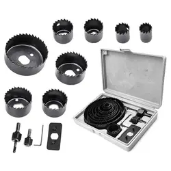 Kit de sierra perforadora de 16 piezas que incluyen hojas de sierra perforadora universales de 3/4 "-5" (19-127 mm) Mandriles Brocas Placa de instalación Llave hexagonal