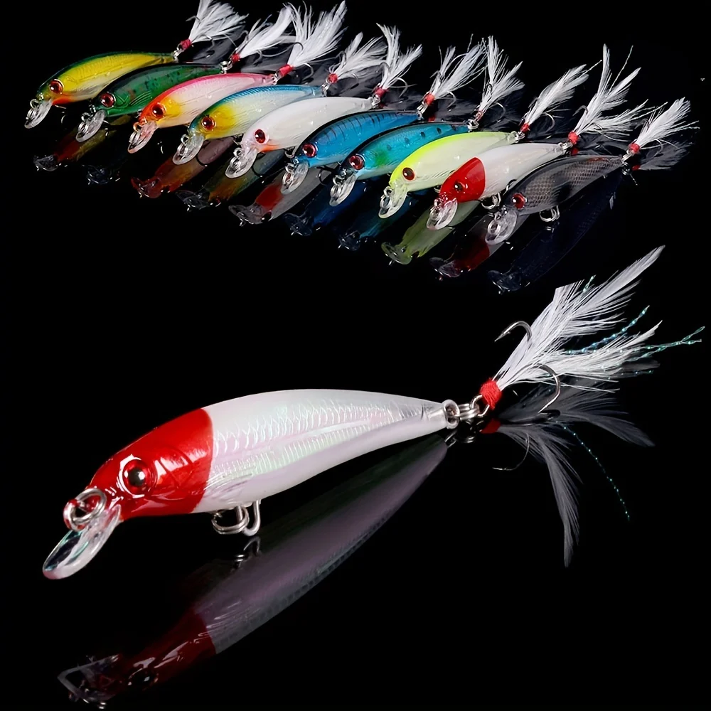 Juego de Señuelos de Pesca Larser Minnow, 10 Uds., captura de lubina más rápida con anzuelo de plumas, cebo Artificial Crankbait 9cm/7g - imagen 2