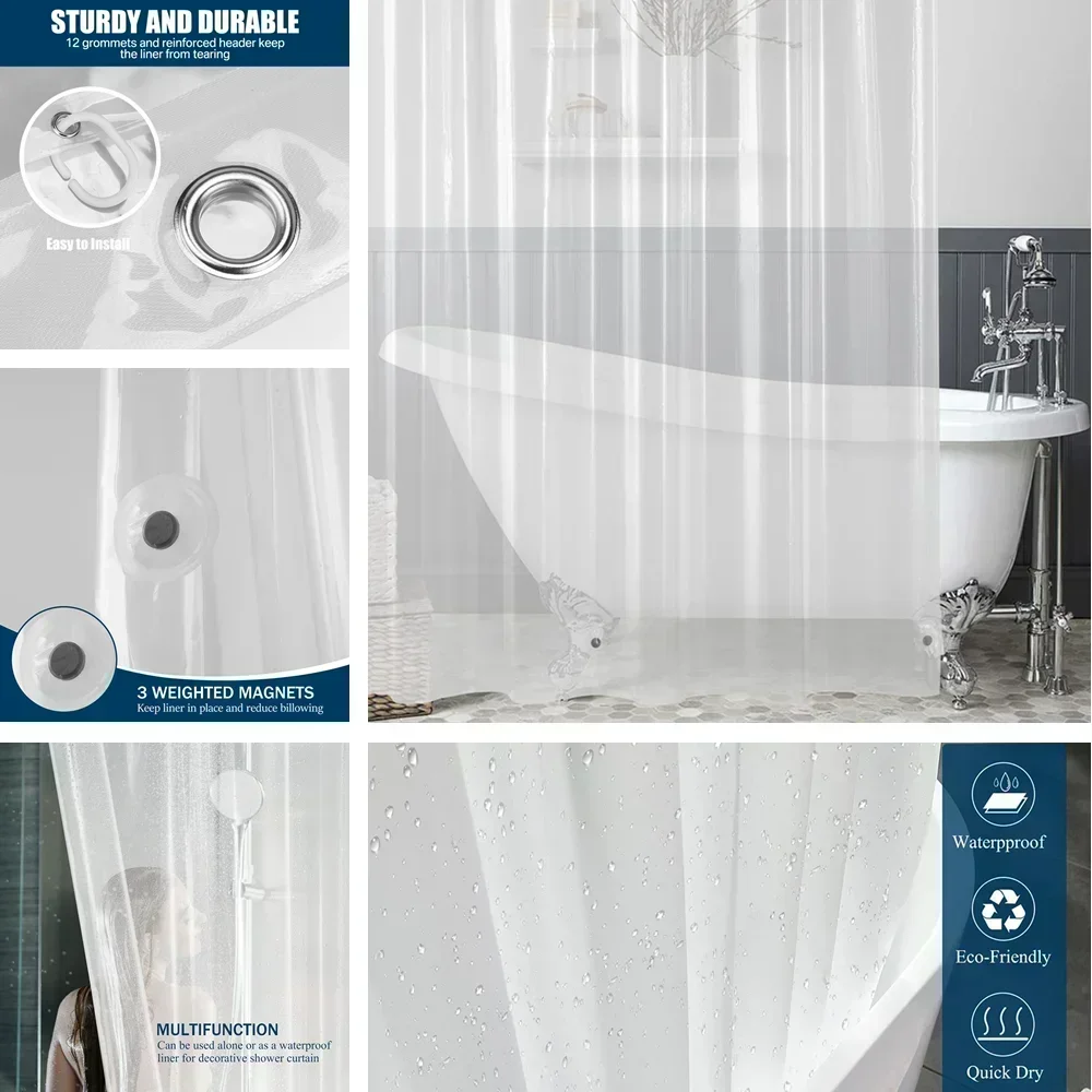 Cortinas de ducha transparentes PEVA, revestimiento de baño transparente, cortinas de baño impermeables, cortinas de baño a prueba de moho con ganchos - imagen 4