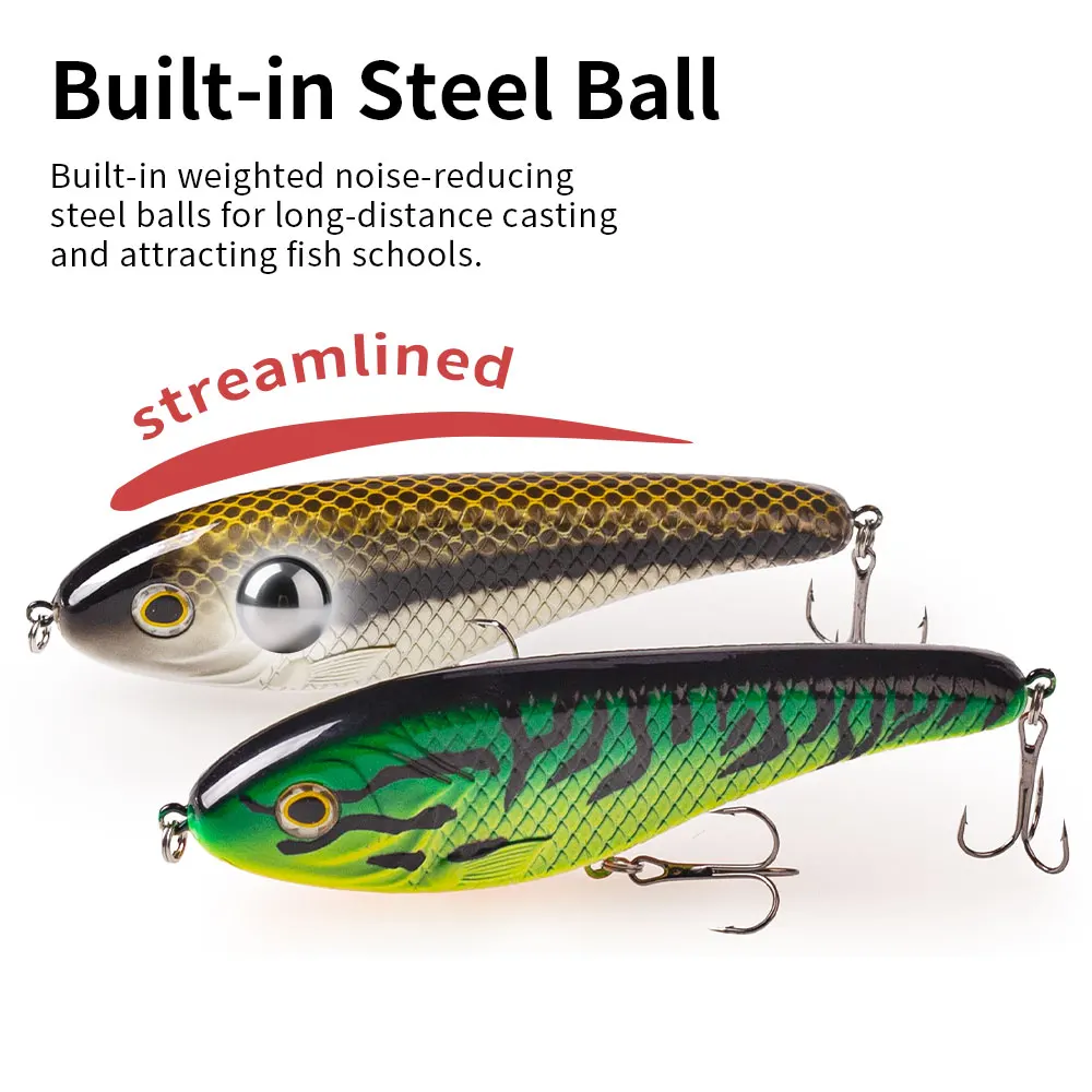 Hanlin 6,1 pulgadas/2,86g planeador Jerkbait Wobbler sonajero hundimiento Señuelos de Pesca deslizador Sith sonido fuerte rango completo Lucio almizclado señuelo aparejos - imagen 5