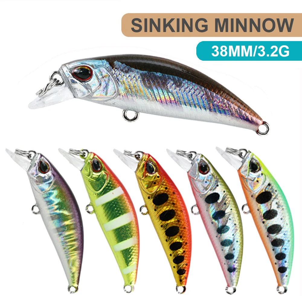 Señuelo de pesca de 3,8 cm y 3,2g, Micro pececillo japonés Wobbler, Mini cebo duro Artificial que se hunde, Jerkbait, cebo pequeño para trucha y lubina - imagen 3