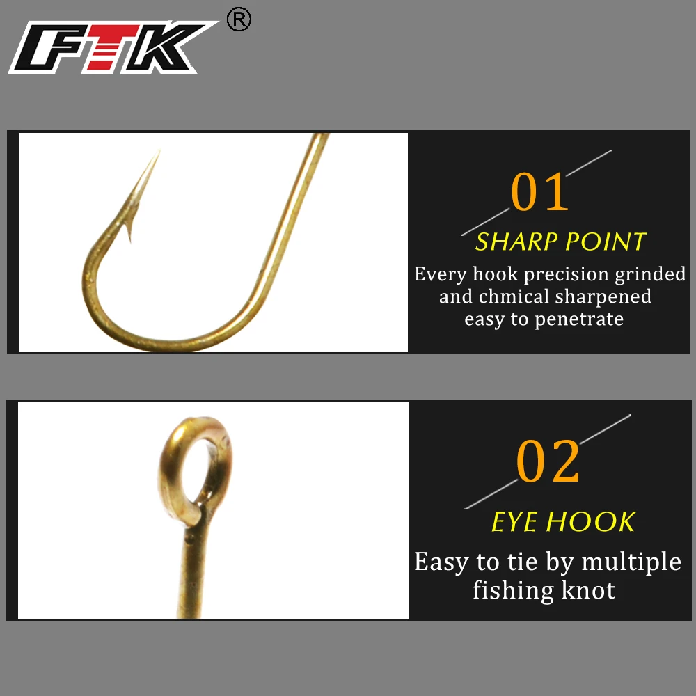 FTK 25-100PCS Anzuelos de pesca de acero rico en carbono con anillo 3/0 # -4 #   Anzuelos de púas Accesorios de pesca de carpa - imagen 5