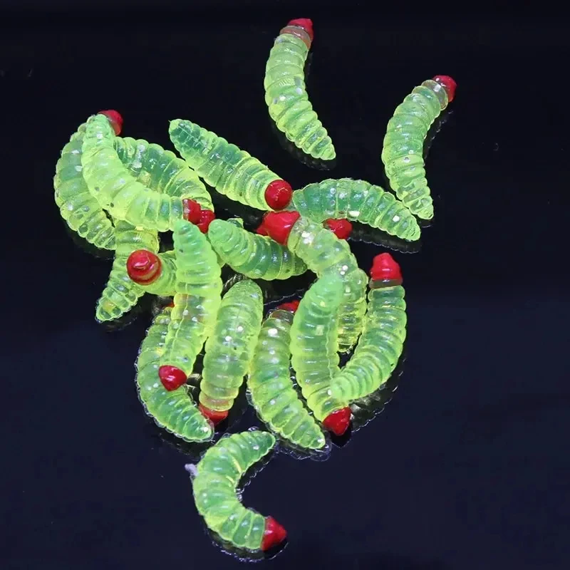 50 Uds señuelo de pesca gusano larva amarillo realista señuelo de pesca pan biónico insecto suave anzuelos de señuelo de pesca olor gusanos resplandor - imagen 4