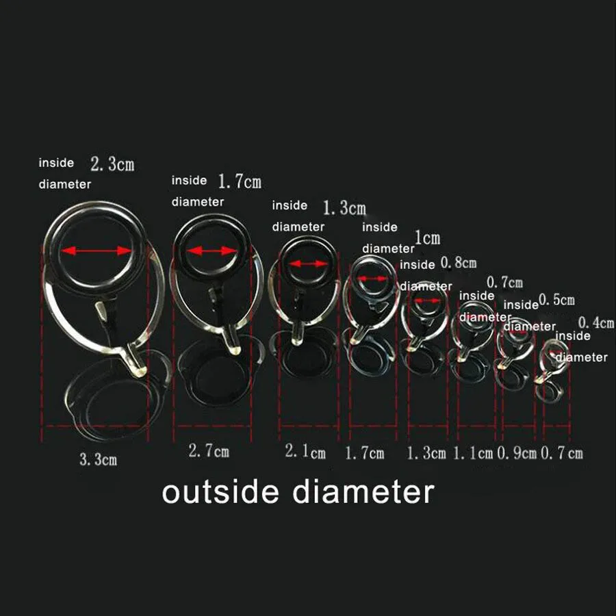 Juegos de guías de caña de pescar, Kit de reparación de puntas, pieza de caña de construcción DIY, anillo guía de caña de pescar de cerámica de acero inoxidable de 8 tamaños, 40 Uds. - imagen 3