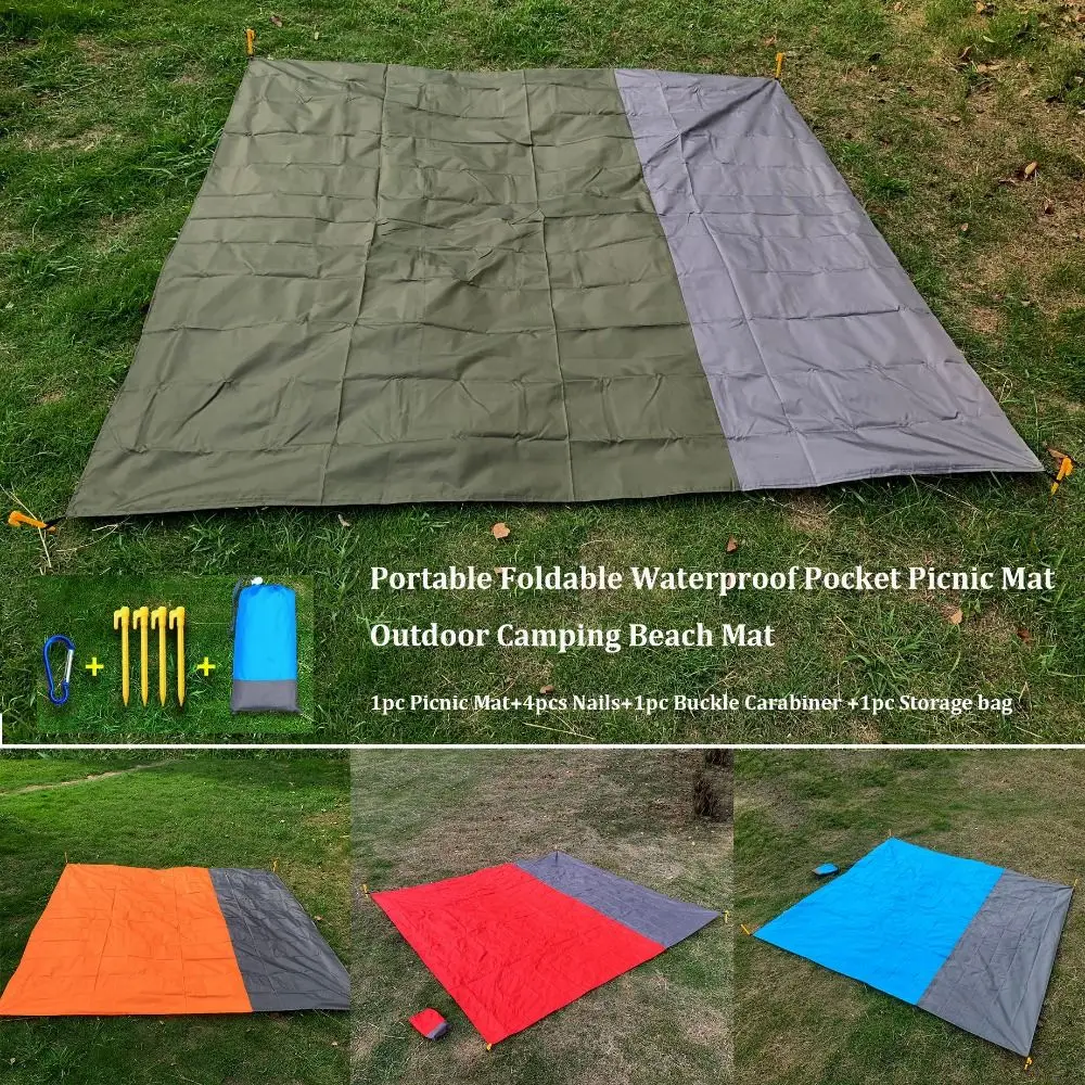 Nueva tienda de campaña con huellas, lona para suelo, portátil, plegable con saco, estera de bolsillo ultraligera, estera de Picnic de poliéster, Camping y senderismo - imagen 5
