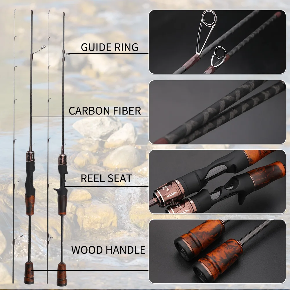 ROLLFISH-caña de pescar ultraligera de fibra de carbono UL para trucha, mango de madera maciza, acción rápida + hilo de pescar de 100M - imagen 3