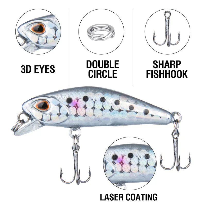 Señuelo de Pesca de plástico Artificial, cebo duro para lubina, trucha y Lucio, 45mm/3,5g - imagen 3