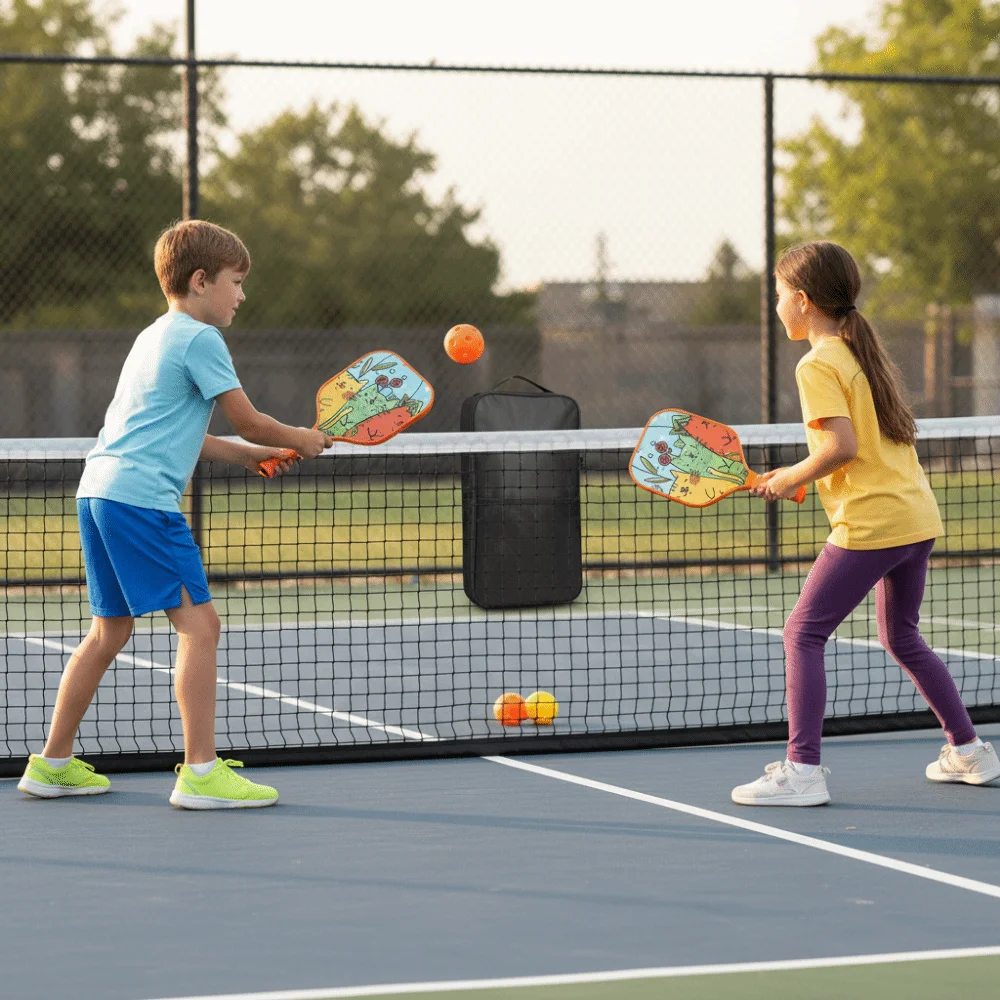 Juego de Pickleball para niños de dibujos animados, juego de Pickleball portátil ligero, juego de Pickleball Universal de 4 pelotas para deportes al aire libre - imagen 3