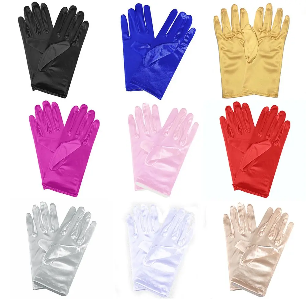 Guantes de satén elásticos para fiesta de noche, accesorios de juego de rol de satén elástico para muñeca, guantes de boda - imagen 3