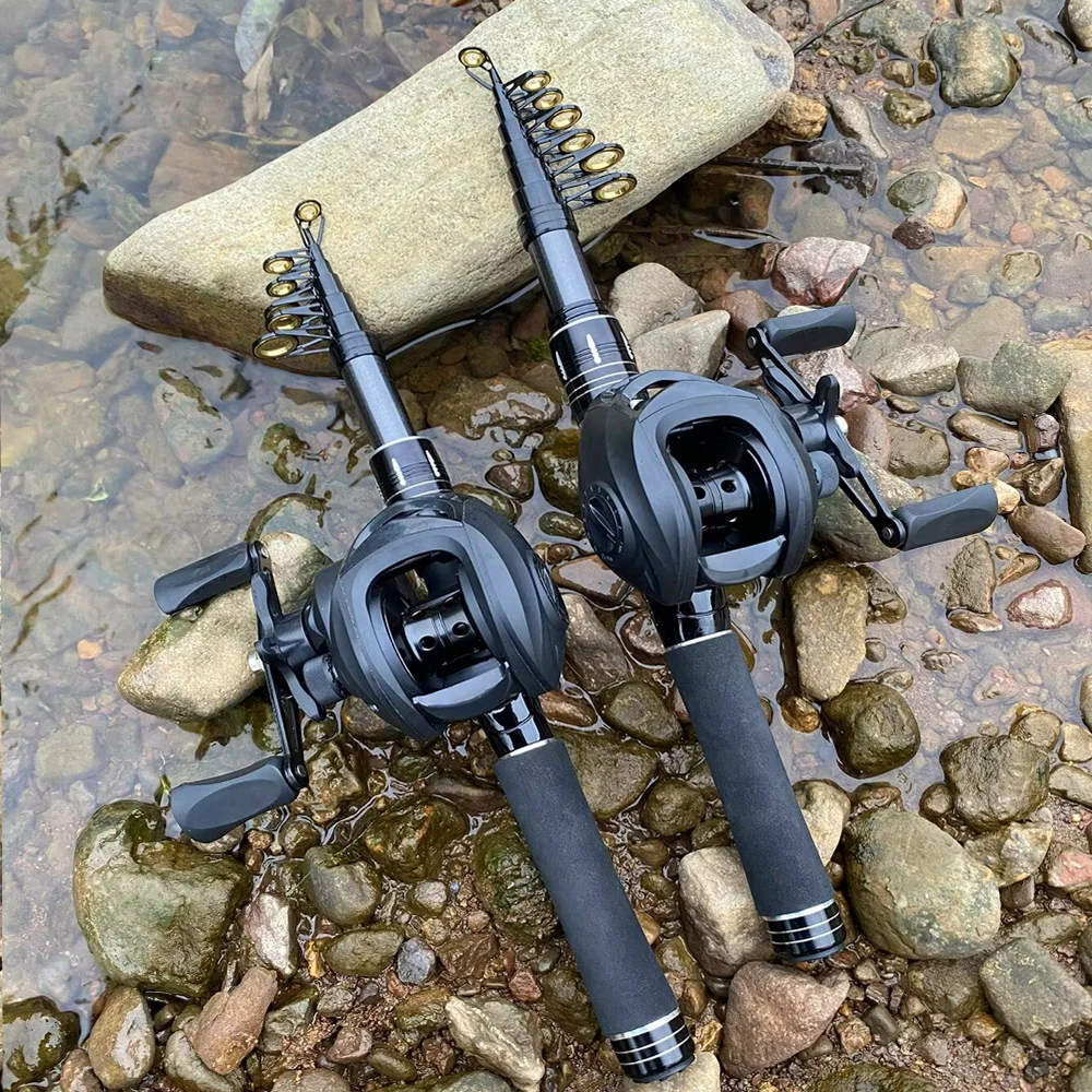 Mini Kit de caña de pescar portátil retráctil de 31cm, caña de pescar telescópica de carbono de 1,5-2,1 M, carrete de pesca de carpa de alta velocidad 7,2: 1