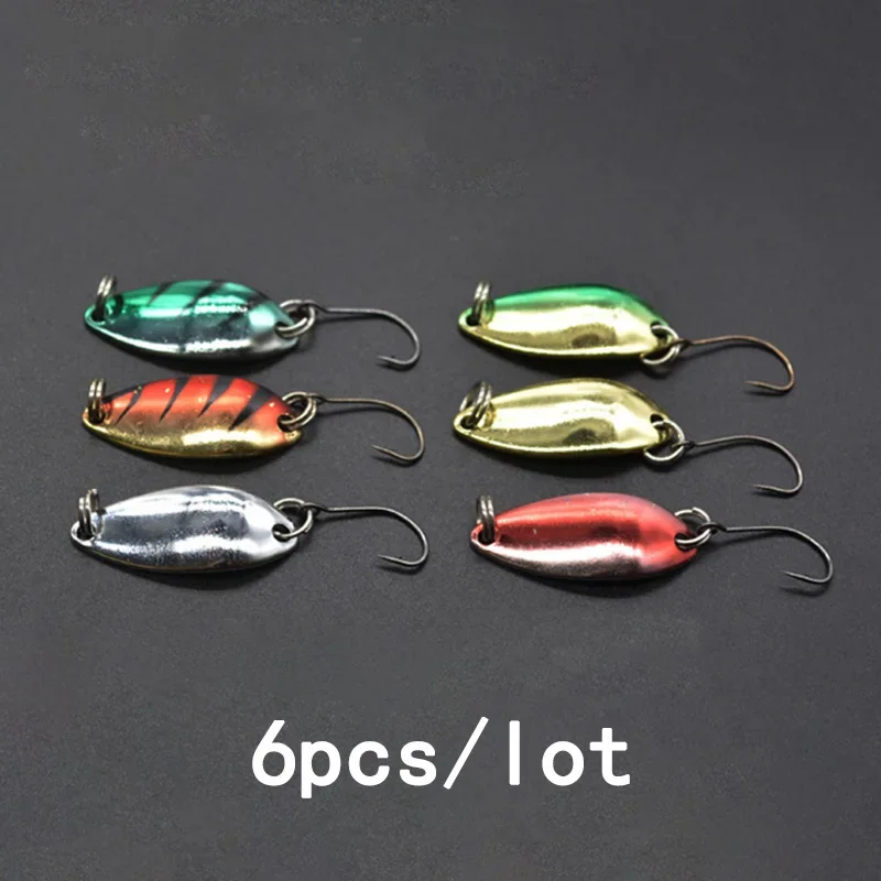 OUTKIT 6 unids/lote 3g 3, cm aparejos de pesca cebo de pesca cuchara de Metal señuelo cebo para trucha cucharas de lubina pequeña cuchara giratoria de lentejuelas duras