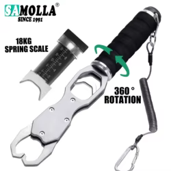 SAMOLLA aleación de aluminio nuevos alicates de agarre de pesca accesorios 18kg báscula de resorte 360 °   Herramienta de agarre ajustable con rotación de agua de mar