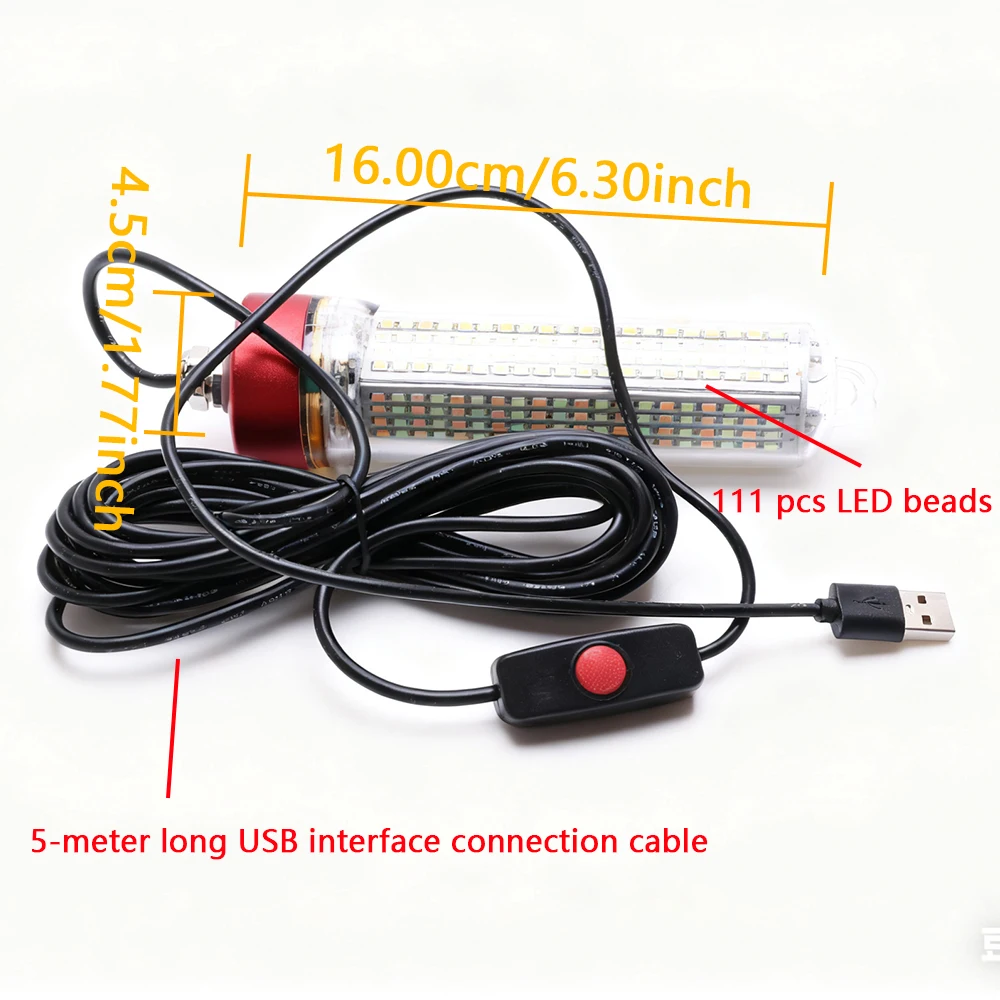 1 unidad de nueva luz LED de pesca submarina de color ajustable, luz de señuelo de peces con interfaz USB, adecuada para iluminación nocturna para pescar - imagen 4