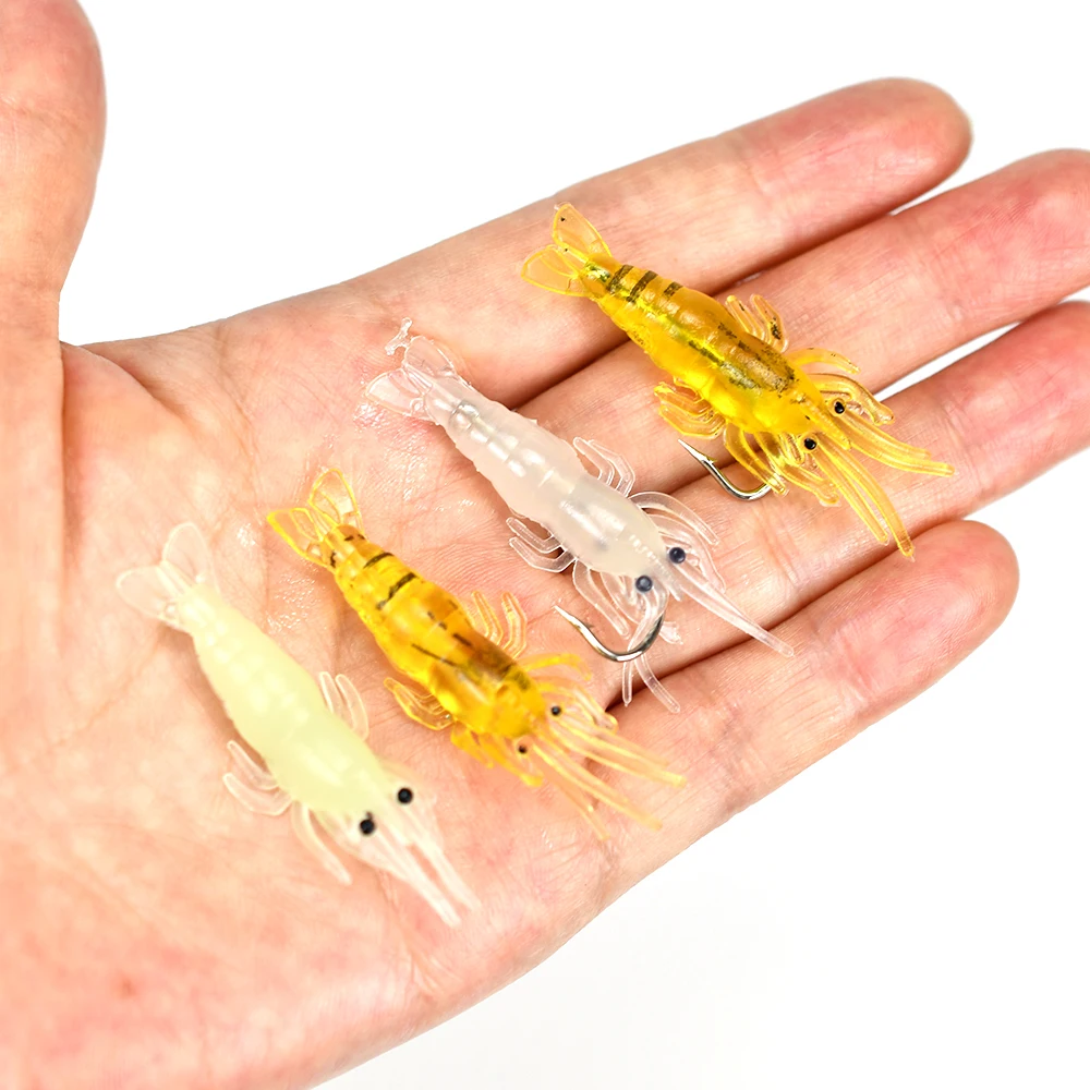 MNFT 10 Piezas de Señuelos de Pesca de Camarón Luminosos de Silicona, Cebo Artificial de Camarón Suave con Anzuelos, Señuelo de Pesca para Carpas - imagen 5