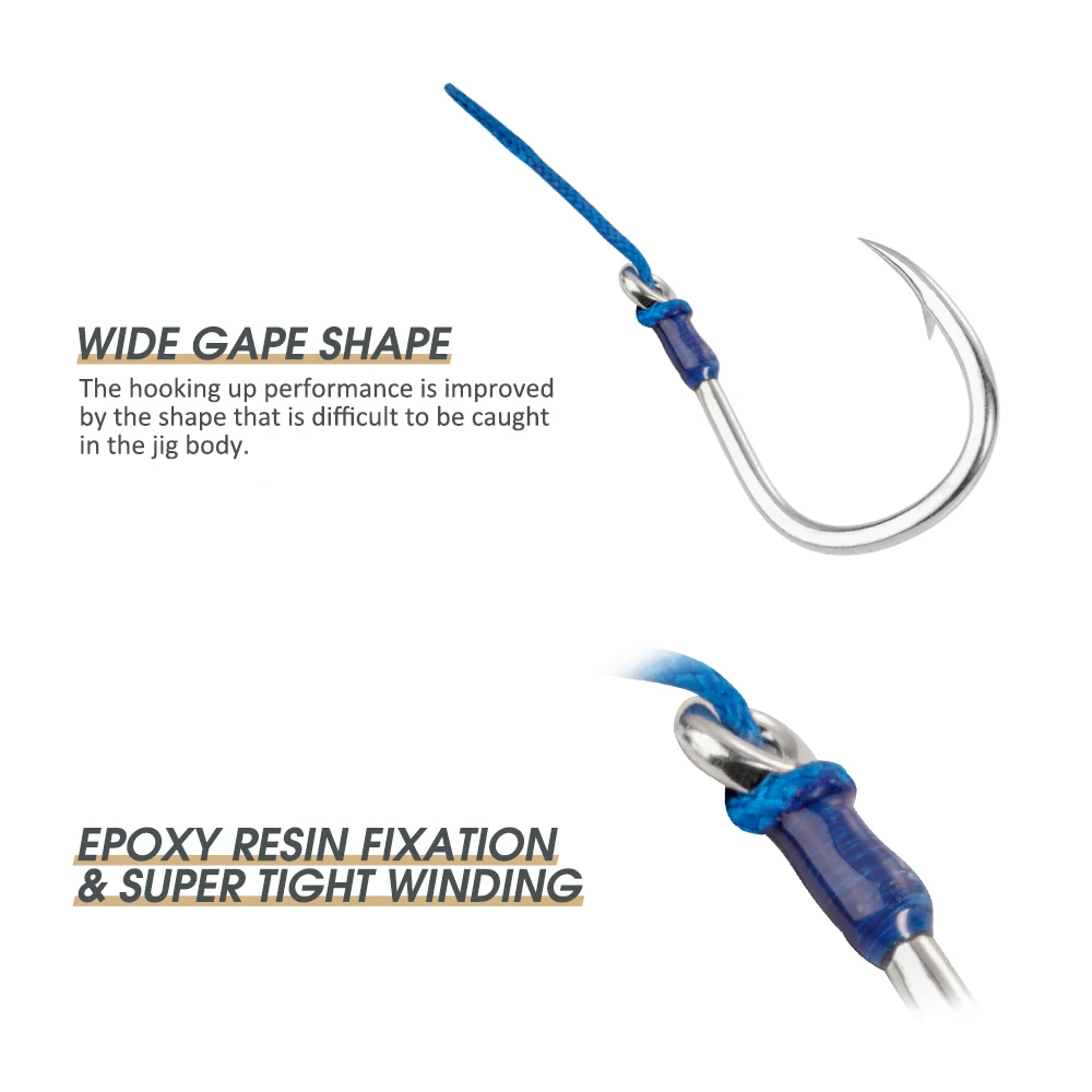 Noeby-ganchos de aparejo de asistencia de Jigging de alta resistencia, anzuelos de Metal de resistencia máxima de 149kg, anzuelos de pesca de mar con eje grueso afilado de alta resistencia - imagen 4