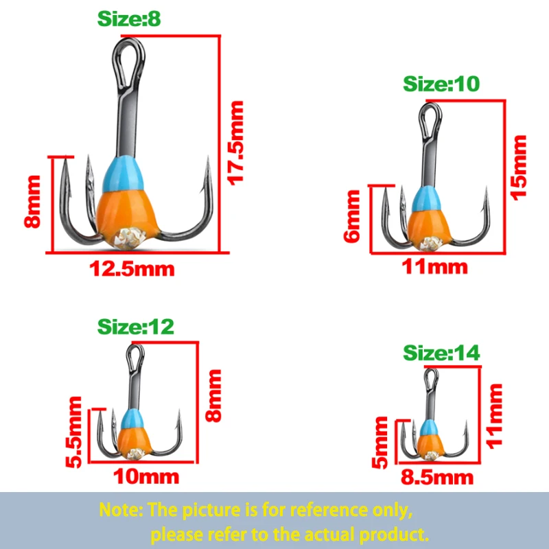 TAKEDO-anzuelo de pesca en hielo SP24 8 #10 #12 #14 #, Kit de anzuelos triples de pesca en hielo de acero de alto carbono para invierno, señuelo de anzuelo de hielo para carpa - imagen 3