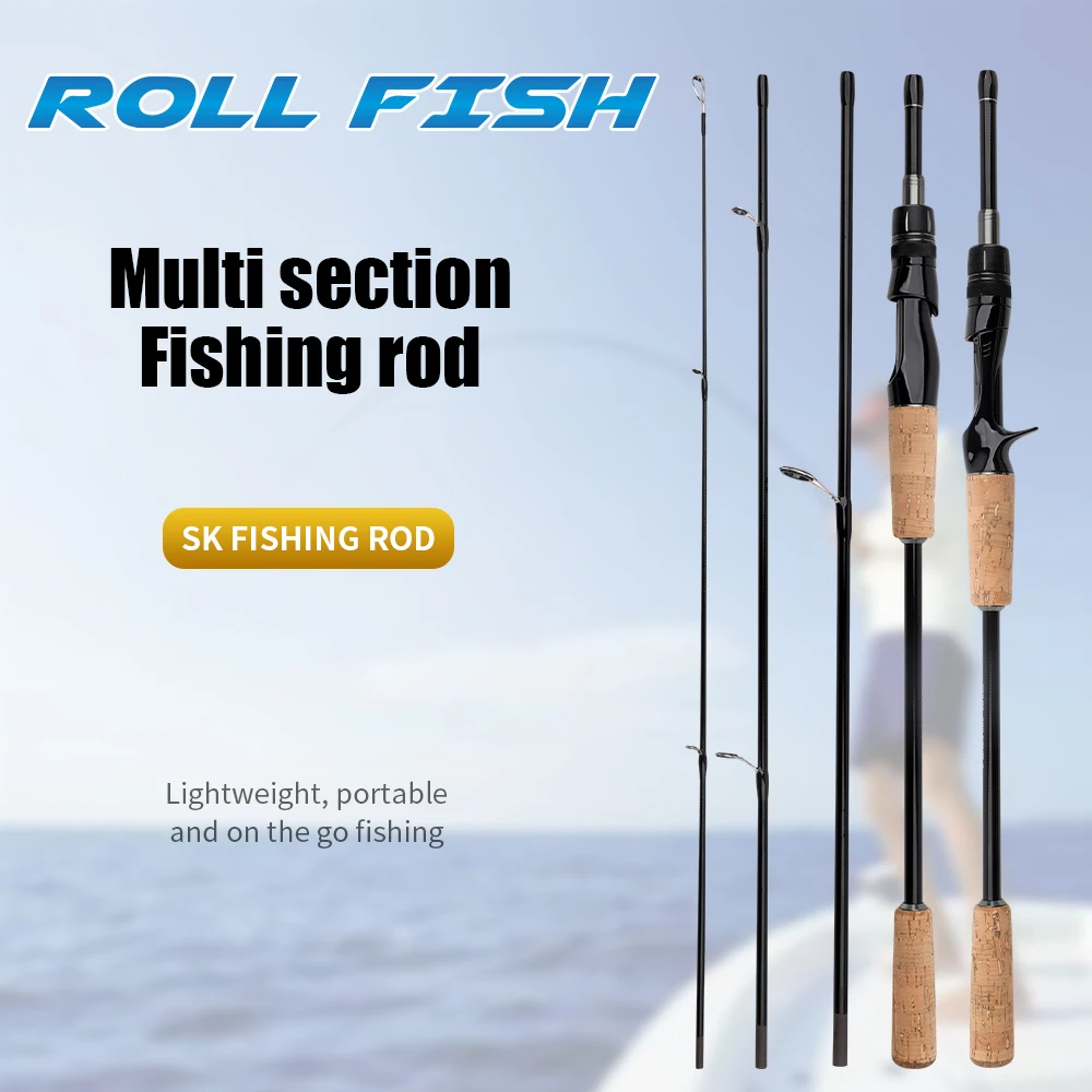 ROLLFISH SK-caña de pescar portátil de viaje, varias secciones, 4-5 secciones, caña de señuelo giratoria/fundida, mango cómodo, línea de 10-24lb - imagen 2