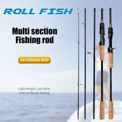 ROLLFISH SK-caña de pescar portátil de viaje, varias secciones, 4-5 secciones, caña de señuelo giratoria/fundida, mango cómodo, línea de 10-24lb