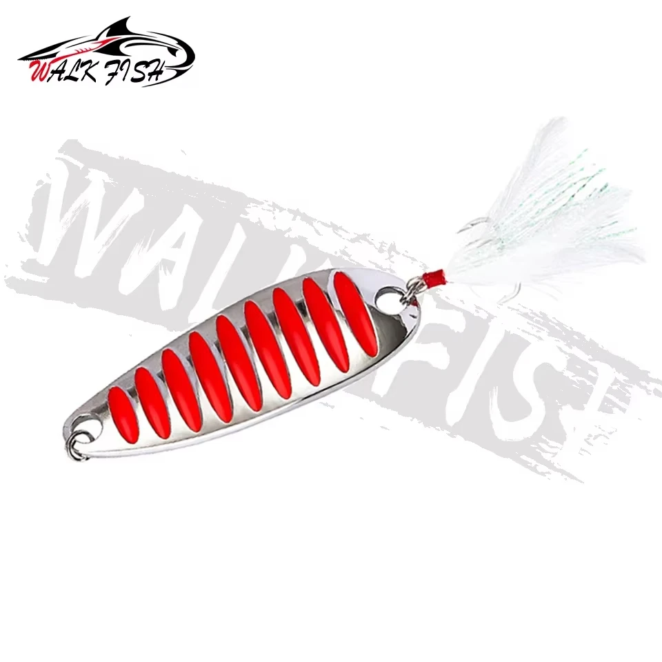 WALK FISH Señuelo Cucharilla metálica – Dorado y plateado con pluma - imagen 2