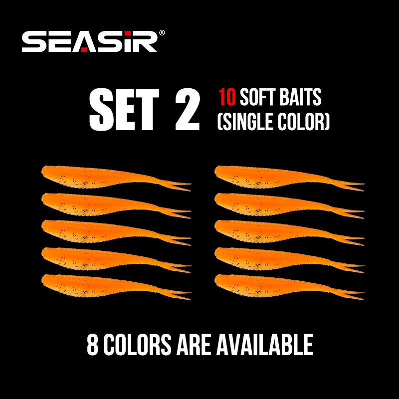 SEASIR Juego de Señuelos de Pesca blandos de 10 piezas, 12 piezas, 2 ganchos curvos, 8 colores, 1,8G, 7CM - imagen 3
