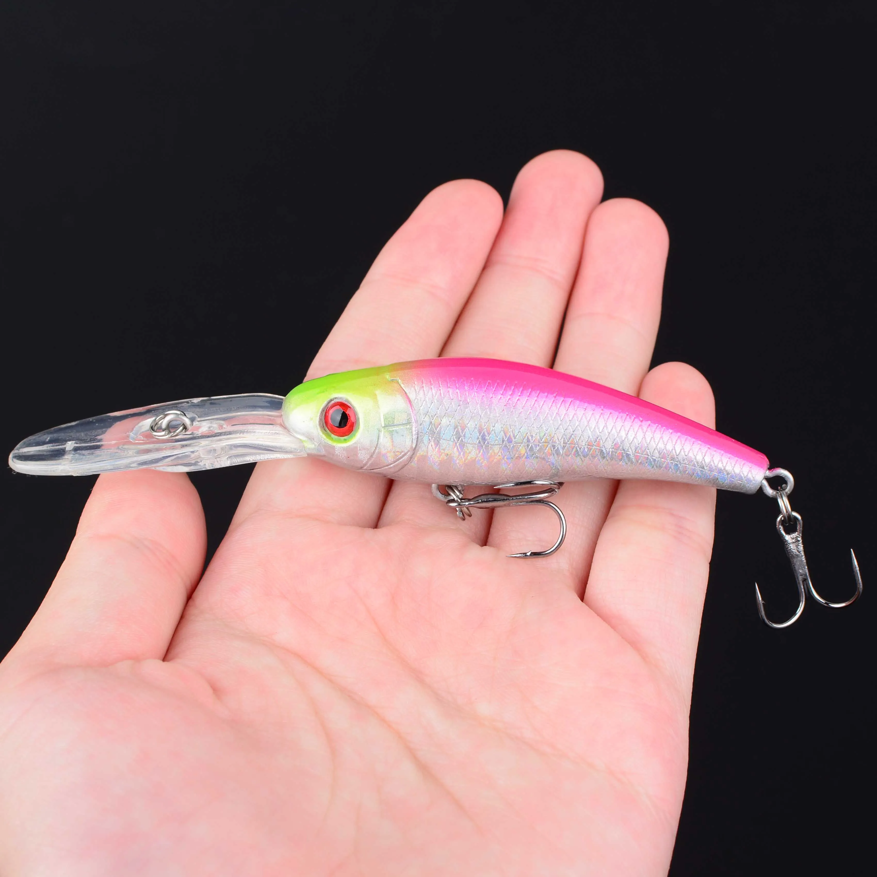 Señuelo de Pesca con ojos 3D, pececillo flotante, Wobblers láser artificiales, Crankbait, aparejos de Pesca de plástico duro, anzuelo, 1 ud. - imagen 5