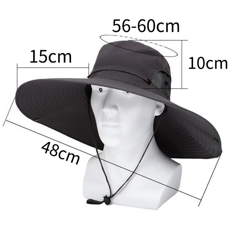 Sombrero de sol de poliéster de ala grande de 15cm protección UV gorra de malla transpirable plegable hombres y mujeres pesca al aire libre senderismo gorras de playa - imagen 2