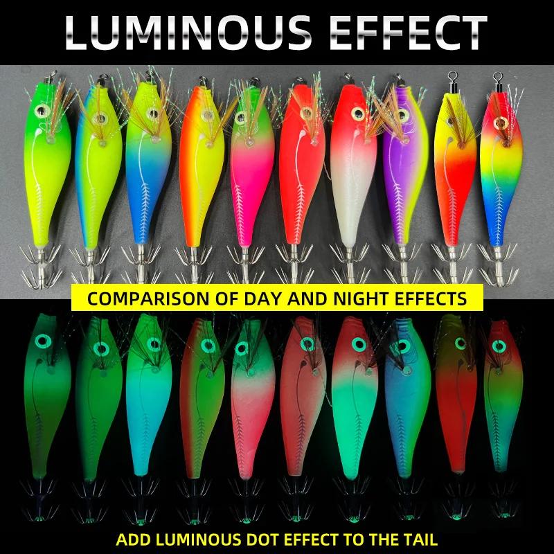 10 colores 8,5 cm luminoso calamar Jig señuelo Pesca en el mar madera camarones señuelo agua salada sepia calamar Jig gancho camarones Wobbler Pesca - imagen 4