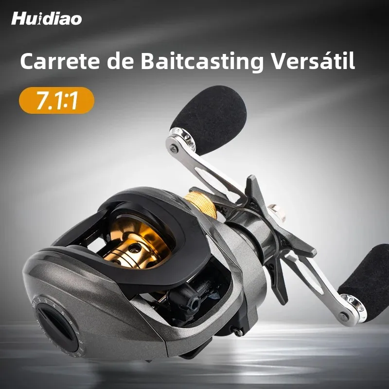 Huidiao HJ carrete de fundición de perfil bajo sin pájaros 7,1: 1 carrete de Baitcasting completo N48 freno magnético para pesca con señuelo