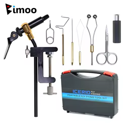 1 Juego de herramientas para atar moscas con caja, tornillo de banco con abrazadera en C de acero endurecido, soporte para bobina, enhebrador, látigo, acabado, apilador de pelo para ninfa seca y húmeda