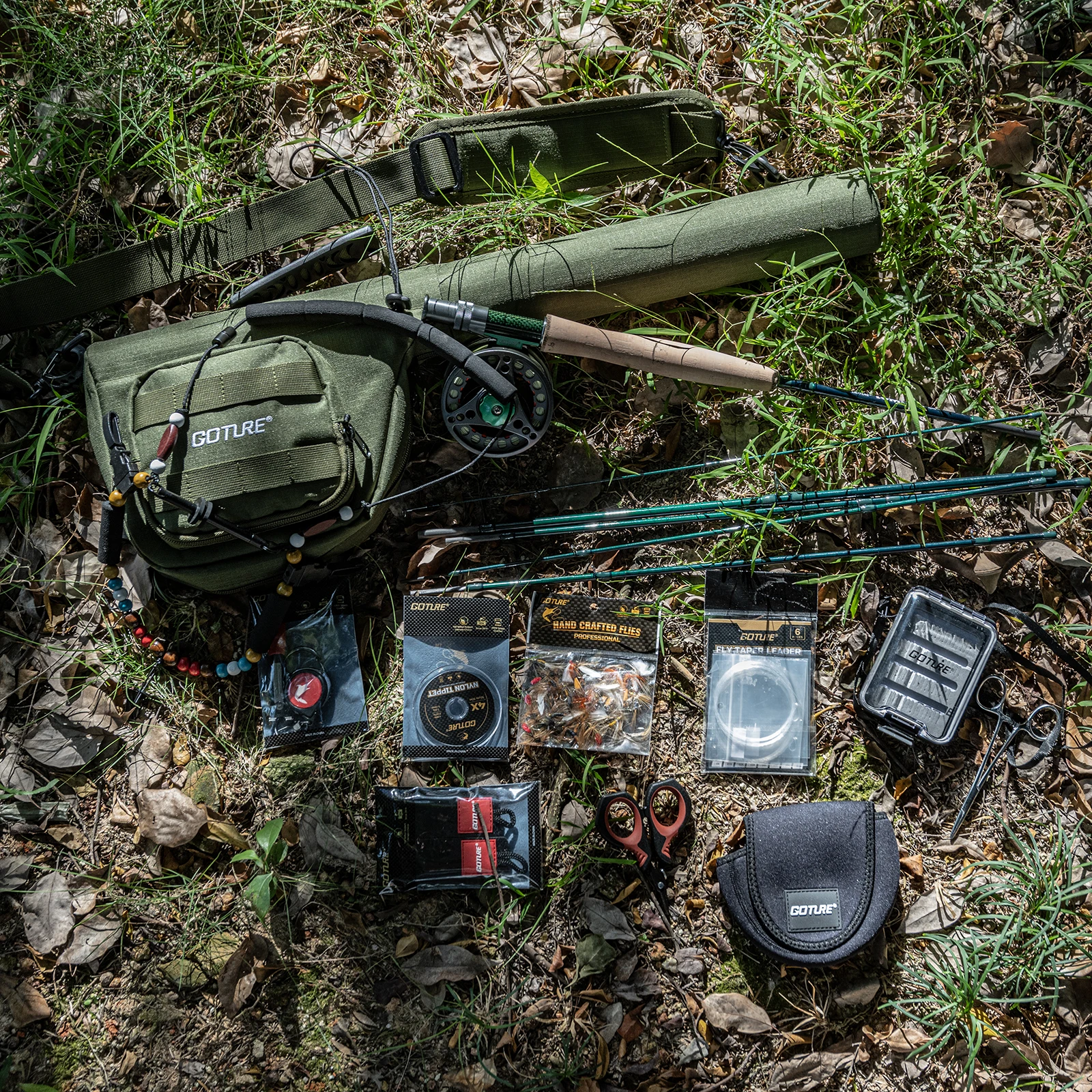 Combo de carrete de caña de peso Goture 5/6 con bolsa de Pesca portátil, carrete preenrollado, accesorios para moscas atados a mano, juego de varillas para Pesca