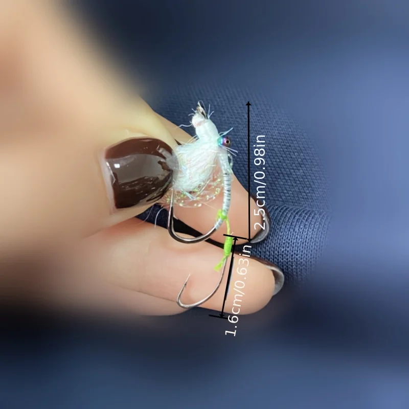 5 uds Charlie gancho doble seda de hielo Charlie Fly Hook Luria cebo falso lanzador de asistencia con boca afilada, punta verde, rojo - imagen 2