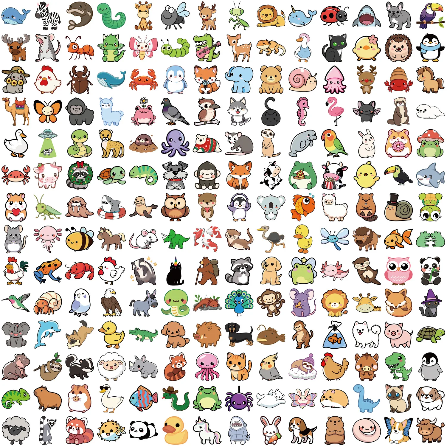 100/200 Uds lindos animales mezclados pegatinas de grafiti de dibujos animados DIY teléfono guitarra portátil maleta taza pegatina impermeable juguete para niños - imagen 4