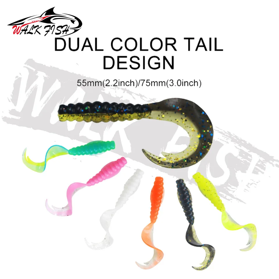 WALK FISH-Señuelos de Pesca de 10 piezas, cebos blandos de gusano, 55mm, 75mm, buena acción para nadar, alta calidad, Artificail, nueva forma de Japón, señuelo suave para lubina - imagen 5