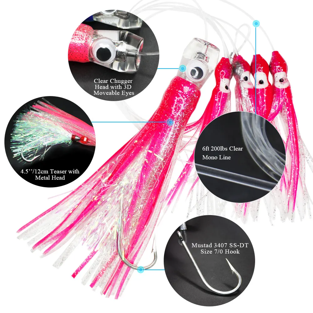Señuelo de pulpo acrílico para pesca en barco, con 4 cebos blandos para pesca en el mar, pesca en barco de aguas profundas, señuelo de pesca en la costa, 1 ud. - imagen 5