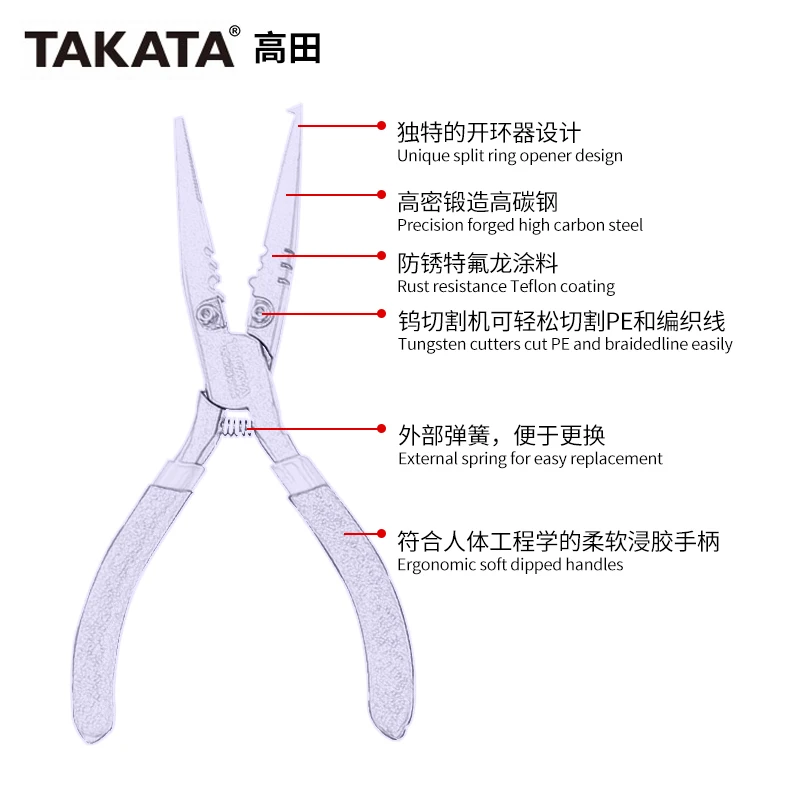Alicates de pesca multifunción, herramienta removedora de anzuelos, mango de goma de acero inoxidable, 17,5 cm de longitud, TKT016 - imagen 3