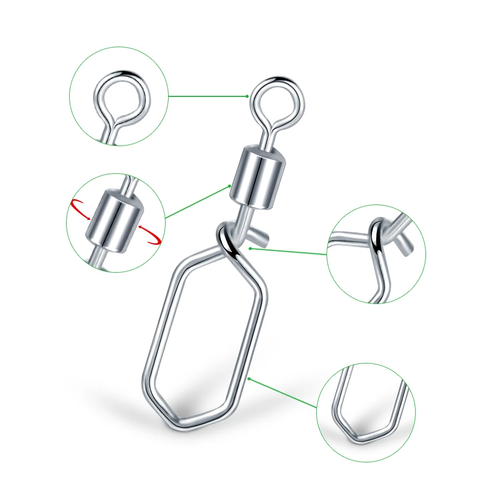 BLUEBROOK-broches de seguridad para Barril de pesca, 10 piezas, enganchado a presión, acero inoxidable, giratorio, accesorios de señuelo, conector a presión - imagen 3