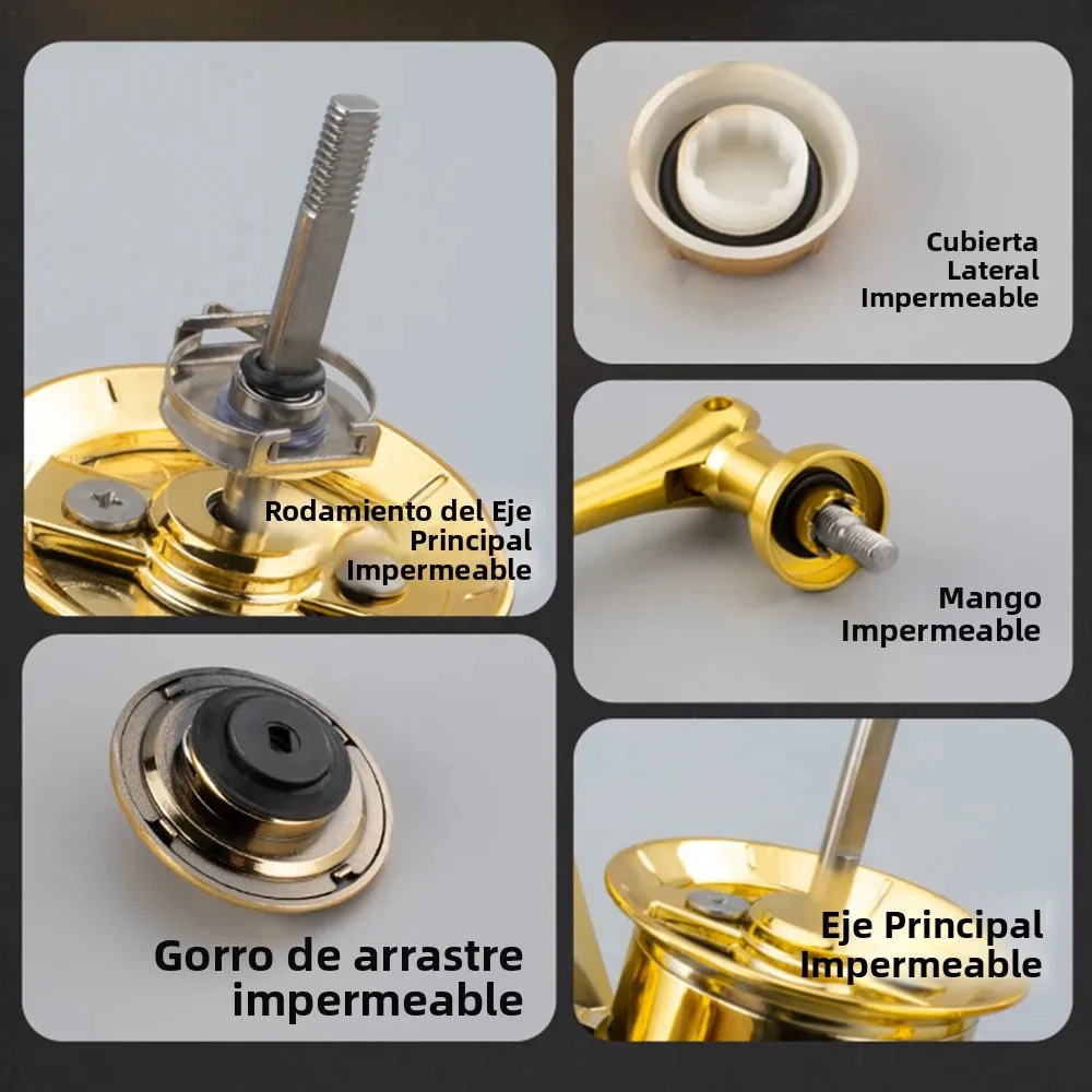 Huidiao carrete giratorio dorado 2500/3000 carrete de pesca con señuelo impermeable 6 + 1 mango de Metal con tornillo BB blindado para agua dulce y salada - imagen 3