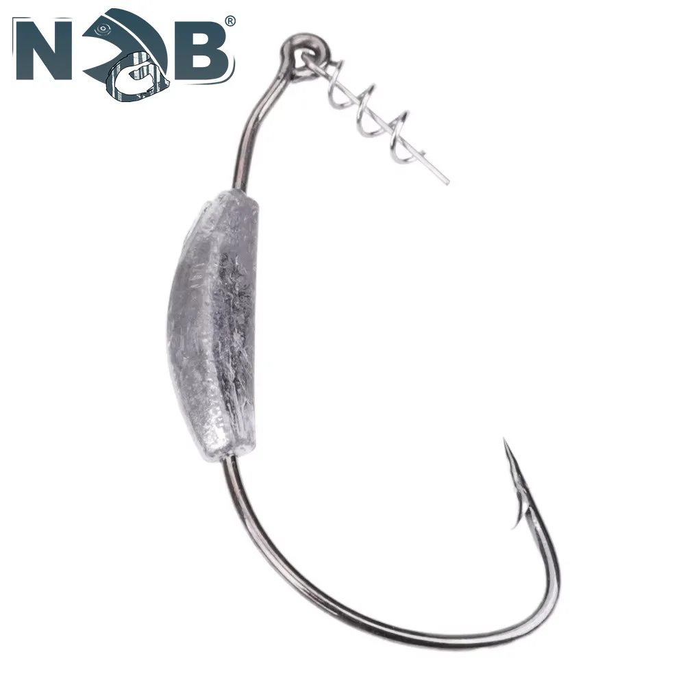 NGB 5 uds anzuelo de manivela con cabeza de anzuelo con plomo 2g 3g 4g 5g 7g anzuelo de señuelo suave Offset anzuelos de pesca con púas de Texas aparejos 1/0 # -5/0 #