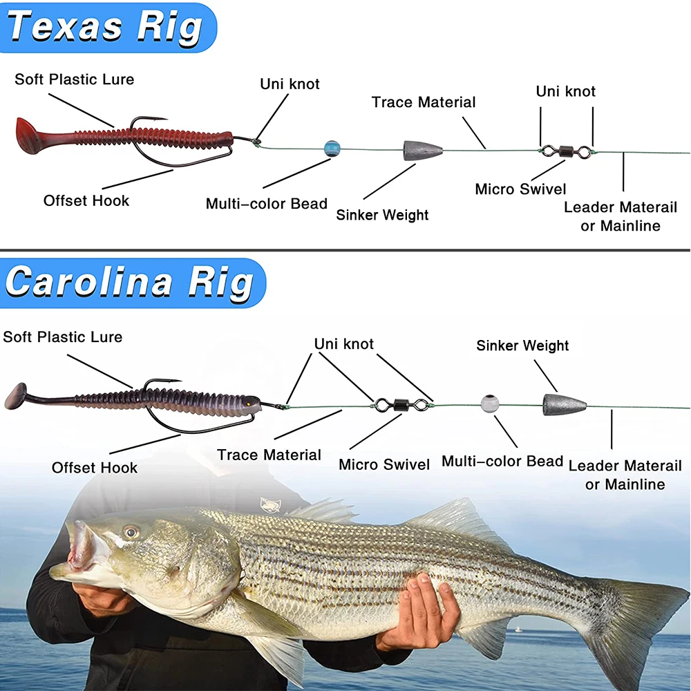 Plomos de pesca de bala de 40 piezas, pesas de gusano, antideslizantes para pesca de lubina, aparejos de pesca de agua dulce y salada, Texas Rigs - imagen 5