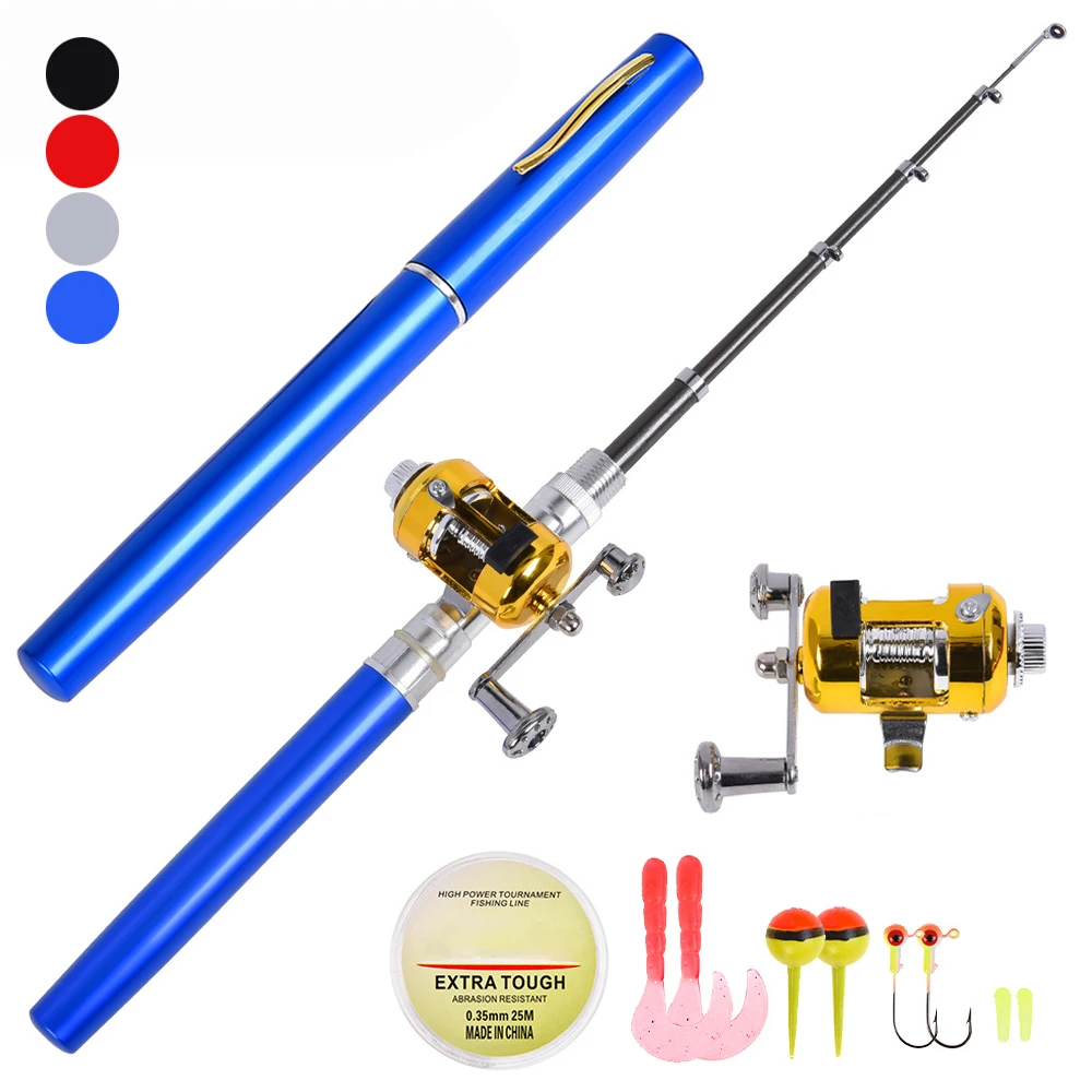 Caña de pescar portátil con forma de bolígrafo, caña de pescar de bolsillo, Mini juego de caña de pescar doblada con carrete, señuelos, cebo, accesorios de sedal - imagen 2