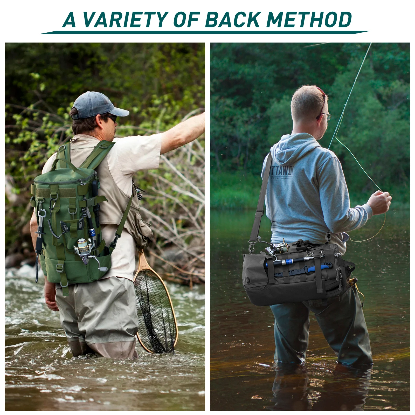 Mochilas de pesca THKFISH con soporte para caña, mochila de almacenamiento de aparejos de pesca de gran capacidad, bolsas de pesca impermeables para exteriores - imagen 4