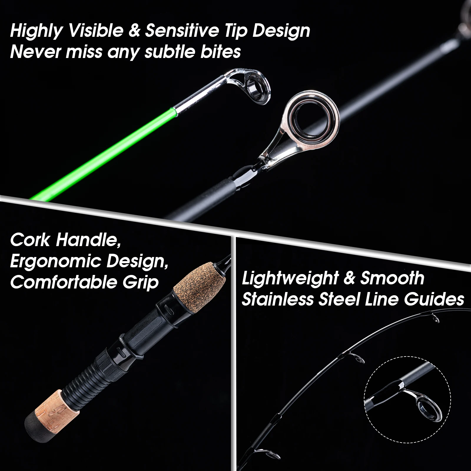 Goture-caña de pescar en hielo portátil de 32 pulgadas, potencia M/MH, 2 puntas, caña giratoria de fibra de carbono, mango de corcho para invierno, aparejos de carpa ultraligeros - imagen 3