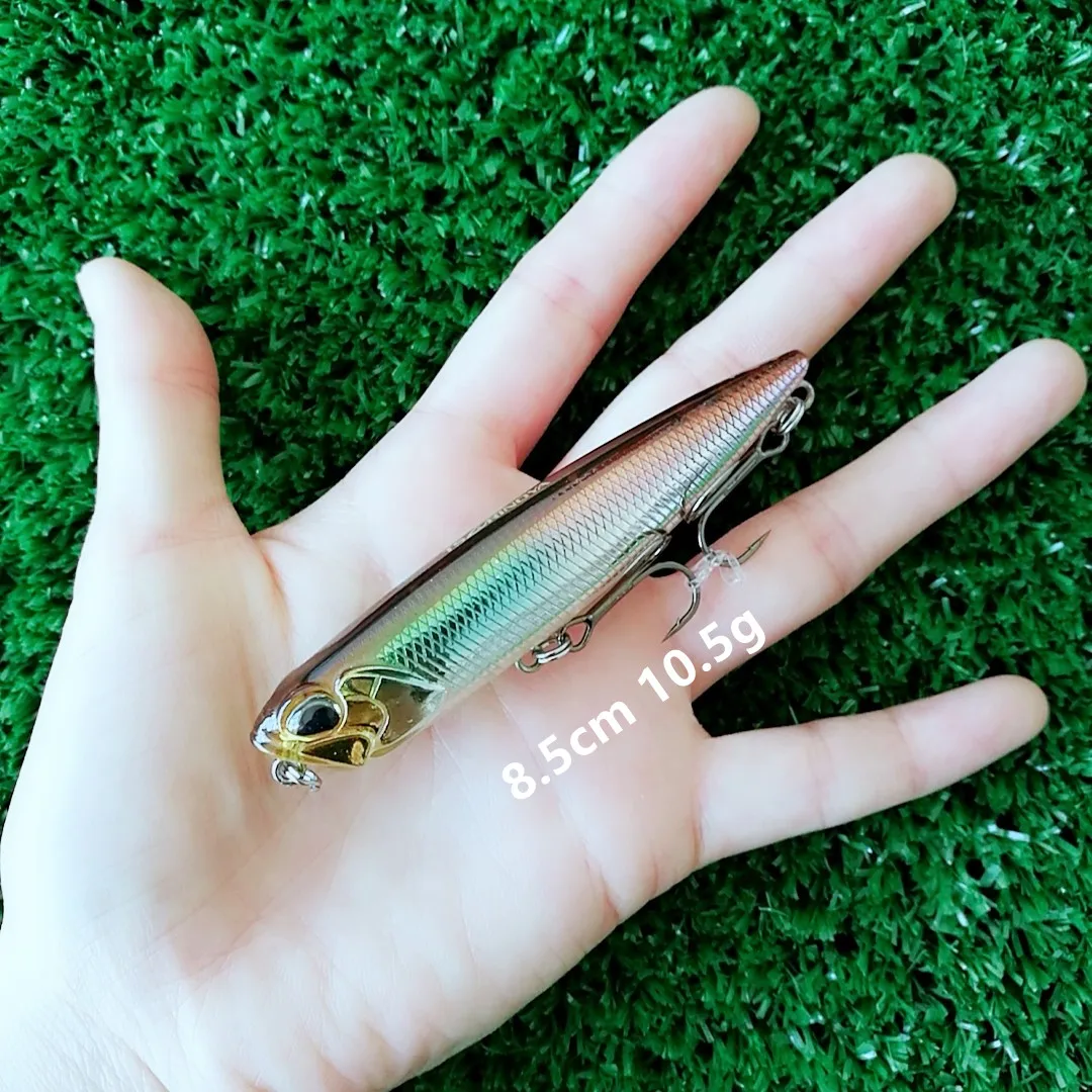 Señuelo de pesca Topwater de 4 piezas, lápiz flotante dw59, 85mm, 10,5g, 110mm, 20,5g, dw58, cebo Articial para lubina, señuelo de cabeza de serpiente - imagen 5